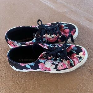 Superga crushed velvet floral shoes